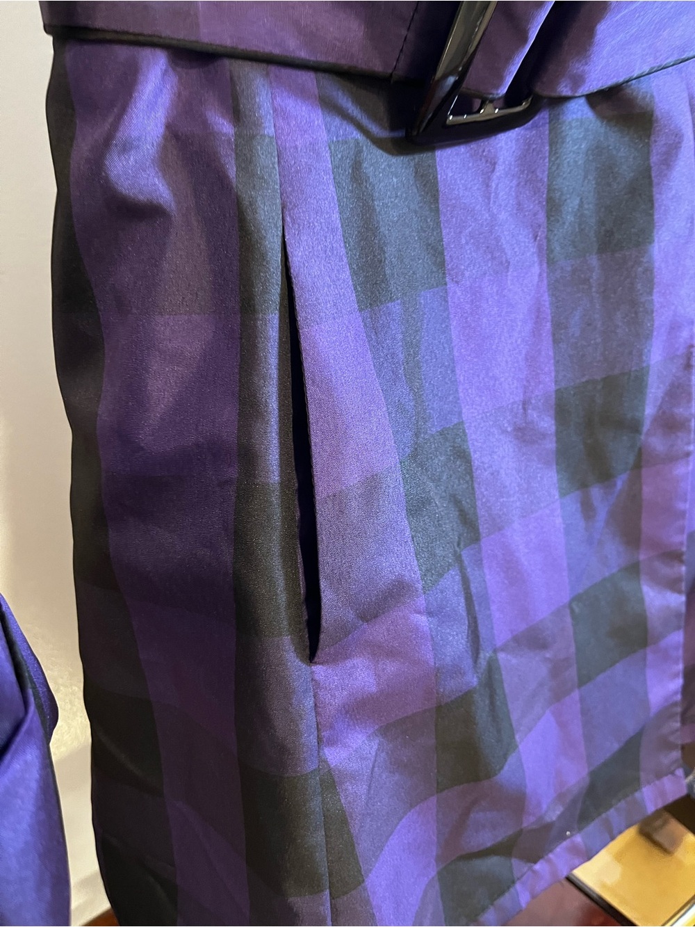 Candie’s Purple & Black Plaid Belted Trench Coat Jacket Women’s Medium NWT - Picture 3 of 7